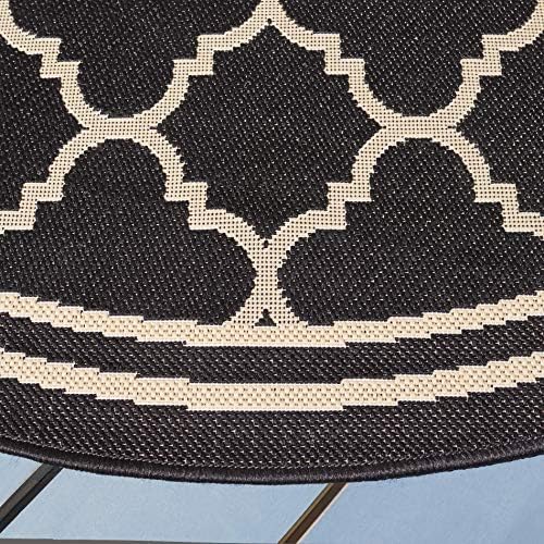 SAFAVIEH Courtyard Collection 4' Round Black/Beige CY6918 Trellis Indoor/ Outdoor Splashproof Easy Scrubbing Patio Backyard Mudroom Area Rug - Image 5