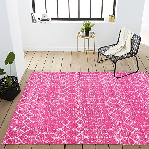JONATHAN Y Boho Vintage Diamond Fuchsia/Ivory Indoor Area Rug 4X6 ft, Moroccan Hype for Living Room, Bedroom, Kitchen, Office, Easy-Cleaning, High Traffic, Pet-Friendly, Non-Shedding (MOH101G-4) - Image 5