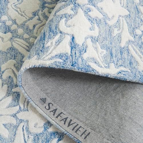SAFAVIEH Blossom Collection Area Rug - 6' Square, Blue & Ivory, Handmade Wool, Ideal for High Traffic Areas in Living Room, Bedroom (BLM107B) - Image 4