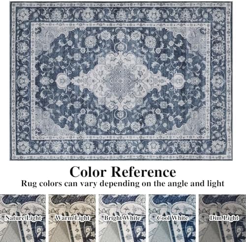 DUKINO 9x12 Area Rugs, Non Slip Distressed Living Room Rugs, Soft Large Washable Area Rugs with Low Pile & No Shedding, Faux Wool Rugs for Bedroom Aesthetic, Dining Room, Blue - Image 7