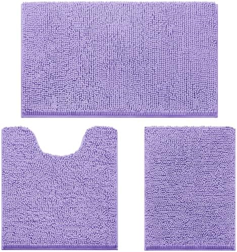 HOMEIDEAS Bathroom Rugs Set of 3, Super Soft Absorbent Chenille Bath Rugs by HOMEIDEAS