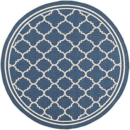 SAFAVIEH Courtyard Collection 4' Round Navy/Beige CY6918 Trellis Indoor/ Outdoor Splashproof Easy Scrubbing Patio Backyard Mudroom Area Rug - Image 2