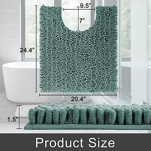 Yimobra Toilet Rug U Shaped Washable 24x20 Inch - Ultra Soft Absorbent Chenille Bath Rugs for Toilet, Quick Dry & Machine Washable, Non Slip Contour Bathroom Mat, Grayish Green - Image 2