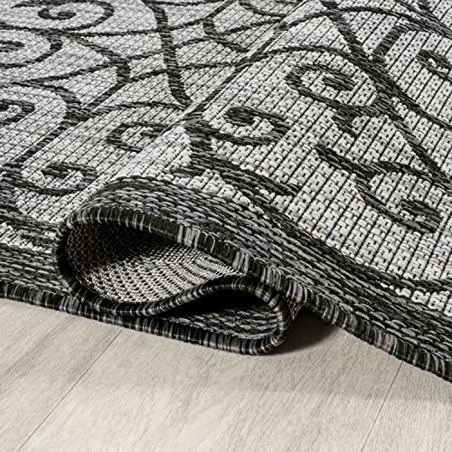 JONATHAN Y Vintage Filigree Indoor Outdoor Square Area Rug 9X9 Light Gray/Black, Madrid Textured Weave for Backyard, Patio, Porch, Easy-Cleaning, High Traffic, Pet-Friendly, Non-Shedding SMB107E-9SQ - Image 3