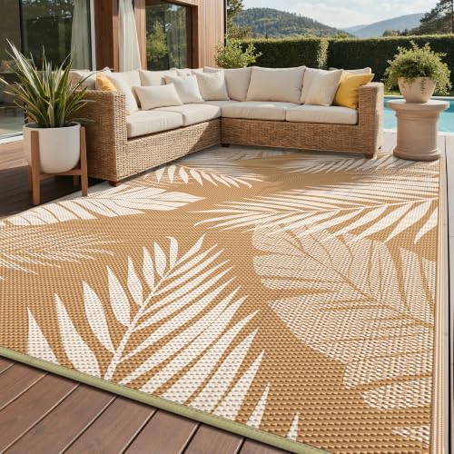 GENIMO Outdoor Rug, Waterproof Plastic Rugs for Patio, 9'x12' Brown Beige by GENIMO