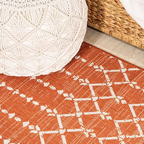 JONATHAN Y Moroccan Geometric Indoor Outdoor Round Area Rug 5 Ft Orange/Cream, Ourika Textured Weave for Backyard, Patio, Porch, Easy-Cleaning, High Traffic, Pet-Friendly, Non-Shedding (SMB108P-5R) - Image 5