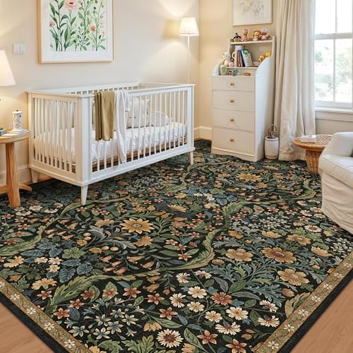 Floral Area Rug 5x7 Washable Botanical Carpet for Living Room - Image 3