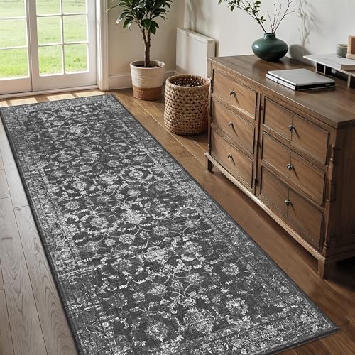 3x8 Washable Kitchen Runner Rug Non-Slip Vintage Black Throw Carpet - Image 2
