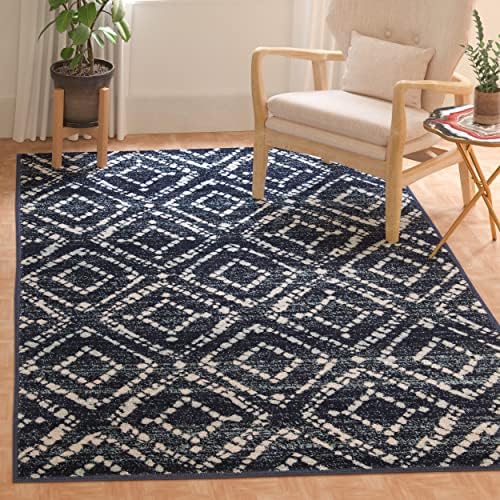 SAFAVIEH Adirondack Collection Area Rug - 3' Square, Navy & Ivory, Modern Diamond Distressed Design, Non-Shedding & Easy Care, Ideal for High Traffic Areas in Living Room, Bedroom (ADR131N) by Unknown