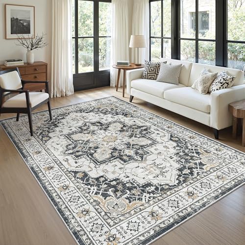 zesthome 5x7 Area Rugs for Living Room,Large Washable Rug,Black by Zesthome