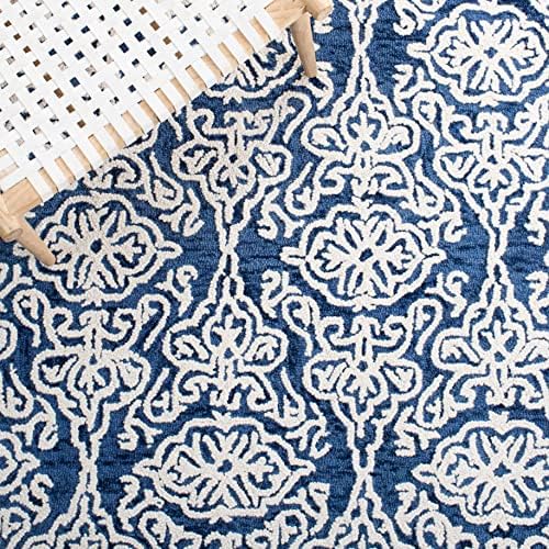 SAFAVIEH Blossom Collection Area Rug - 6' x 9', Navy & Ivory, Handmade Wool, Ideal for High Traffic Areas in Living Room, Bedroom (BLM112N) - Image 7