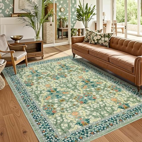 GarveeHome Sage Green Floral 5x7 Washable Area Rug for Living Room Bedroom - Image 3