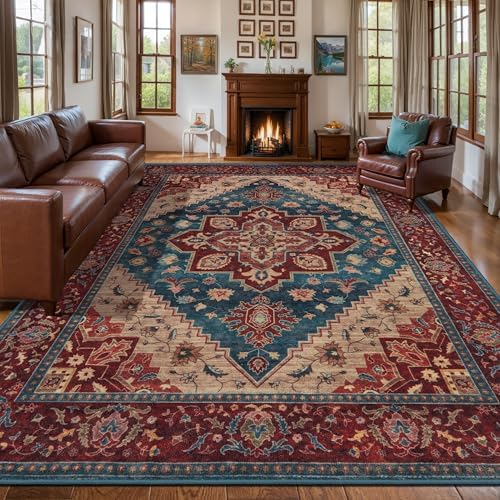 Tangsoo 8x10 Washable Area Rugs for Living Room, Vintage Non Slip Large Rug by Tangsoo