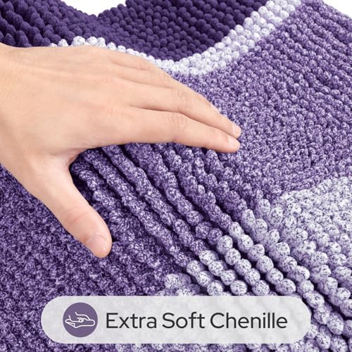 HOMEIDEAS Purple Bathroom Rugs Sets 2 Piece Chenille, 20"x32"+17"x24" - Image 3