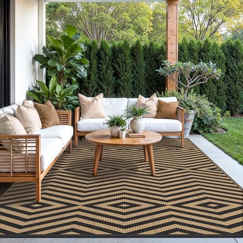 GENIMO Outdoor Rug, Waterproof Plastic Rugs for Patio, 8'x10' Shadow Brown - Image 3