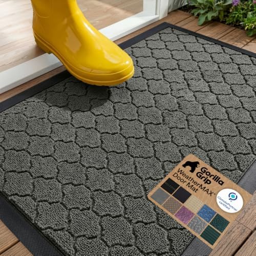 GORILLA GRIP WeatherMAX Door Mat, Indoor Outdoor, 29x17, Gray Quatrefoil by GorillaGrip