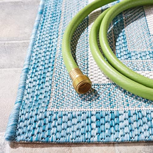 SAFAVIEH Washable Rug Outdoor Courtyard Collection - 5'3" Square, Ivory & Aqua Blue, Non-Shedding & Easy Cleaning, Ideal for Patio, Backyard, Mudroom (CY8475-53612) - Image 5