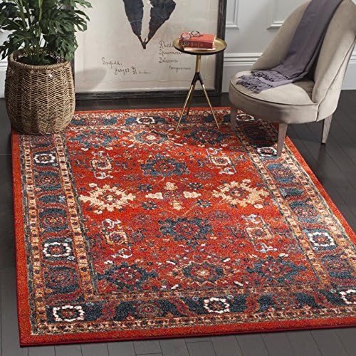 SAFAVIEH Vintage Hamadan Square Rug 6'7", Traditional Orange & Blue VTH214C - Image 2
