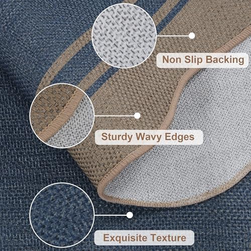 Scalloped Easy Jute Kitchen Rug 2x3 Front Door Mat Entryway Rug Blue - Image 3