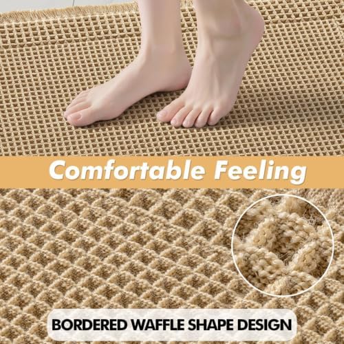 MIULEE Set of 2 Waffle Bathroom Rugs Bordered Bath Mat Brown 18x30 Inch - Image 5