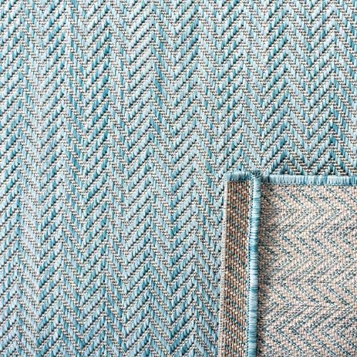 SAFAVIEH Outdoor Runner Rug 2'3"x10' - Courtyard Collection - Coastal Design, Aqua & Grey, Durable & Easy Cleaning, Ideal for Patio, Entryway, Mudroom, Backyard (CY8022-37121) - Image 5