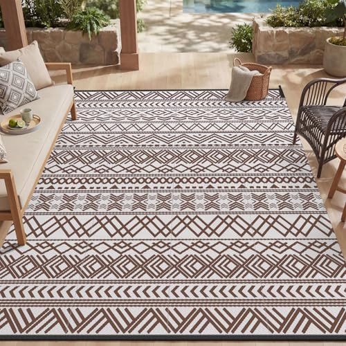 MontVoo Outdoor Rug Carpet Waterproof 5x8 Outdoor Patio Rug Mat Reverisble Plastic Straw Outdoor Rug for RV Camping Picnic Beach Balcony Boho Beige Brown by MontVoo
