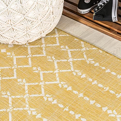 JONATHAN Y Moroccan Geometric Indoor Outdoor Round Area Rug 5 Ft Yellow/Cream, Ourika Textured Weave for Backyard, Patio, Porch, Easy-Cleaning, High Traffic, Pet-Friendly, Non-Shedding (SMB108G-5R) - Image 5
