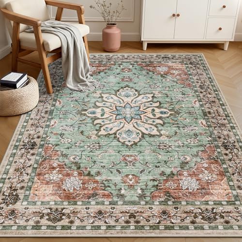 4x6 Area Rugs Living Room: Washable Rug for Bedroom Brown Green - Image 2