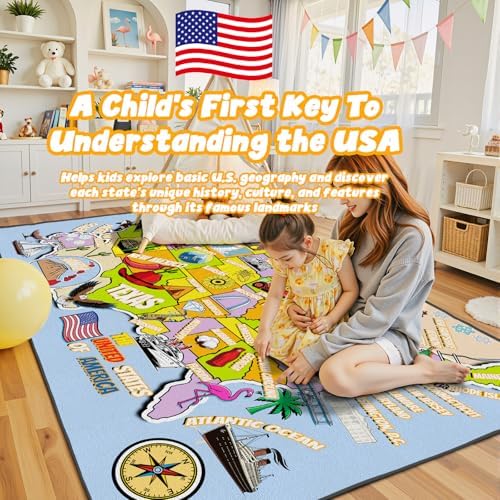 USA Map Kids Rug for Playroom, Bedroom, Classroom 4x6 - Image 3