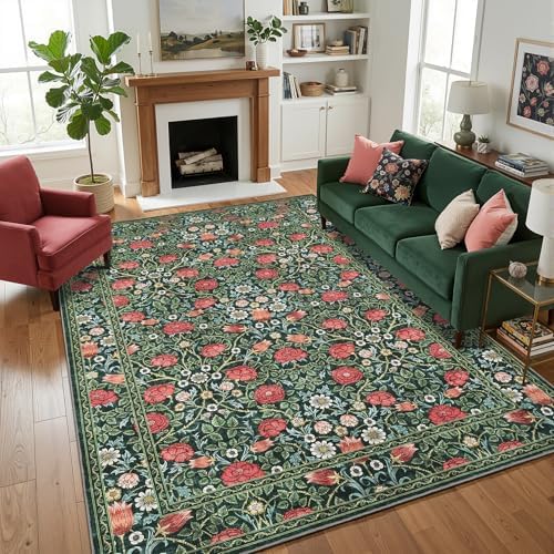 GarveeHome Green Floral 6x9 Area Rug for Bedroom Living Room - Image 2