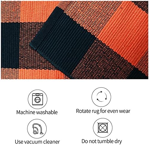 SEEKSEE Halloween Decor Buffalo Plaid Outdoor Rug 3' x 5' Orange and Black Front Door Mat, Layering Rug for Porch, Halloween Doormat, Front Porch Rug for Outdoor Entrance Entryway Patio Porch Decor - Image 5