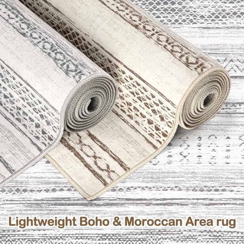 Tortania Area Rug Living Room Rugs - 5x8 Washable Large Soft Neutral Boho Moroccan Bohemian Farmhouse Rug Indoor Floor Carpet for Bedroom Under Dining Table Home Office Decor - Light Grey - Image 5