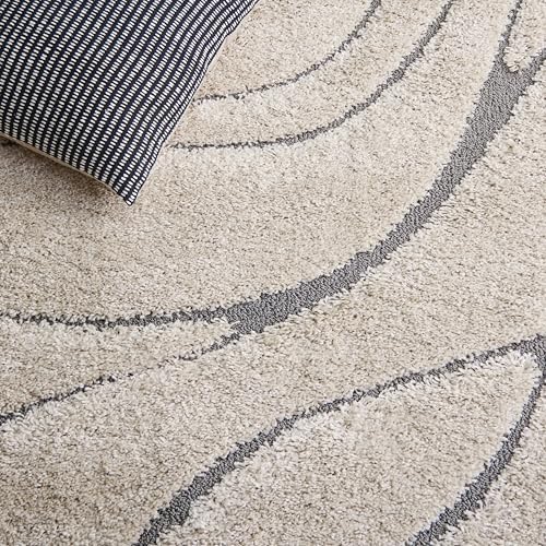 SAFAVIEH Florida Shag Collection Area Rug - 6' x 8' Oval, Cream & Grey, Non-Shedding & Easy Cleaning, Plush Thick Pile, Ideal for Living Room, Bedroom, Dining Space (SG471-1180) - Image 6