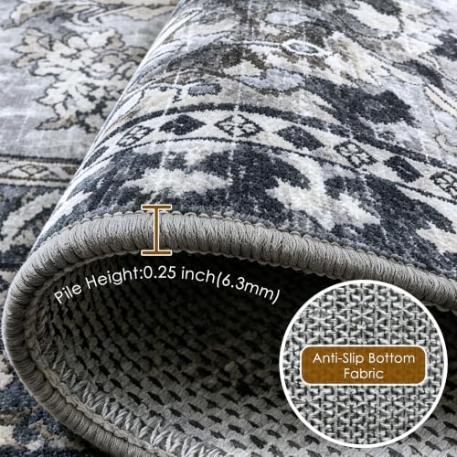 RUGSURE Washable Area Rugs - Perfect for Living Room, Bedroom, Kids Room, Nursery - Stain & Water Resistant Non-Slip, Pet & Child Friendly, Vintage Tribal Area Rugs (Grey and Blue, 3' x 5 ') - Image 6