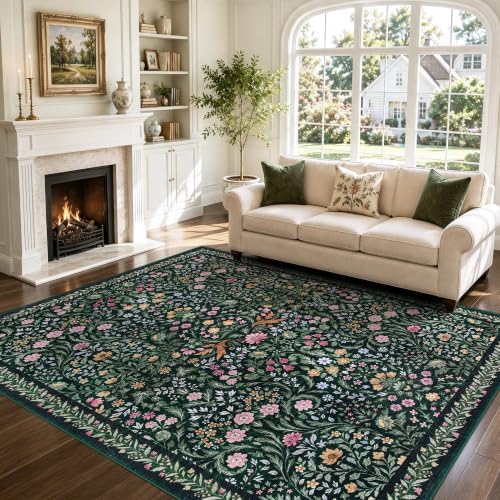 Tosuoka 6x9 Area Rugs Washable Floral Rug Boho Dark Green Carpet Farmhouse by Tosuoka