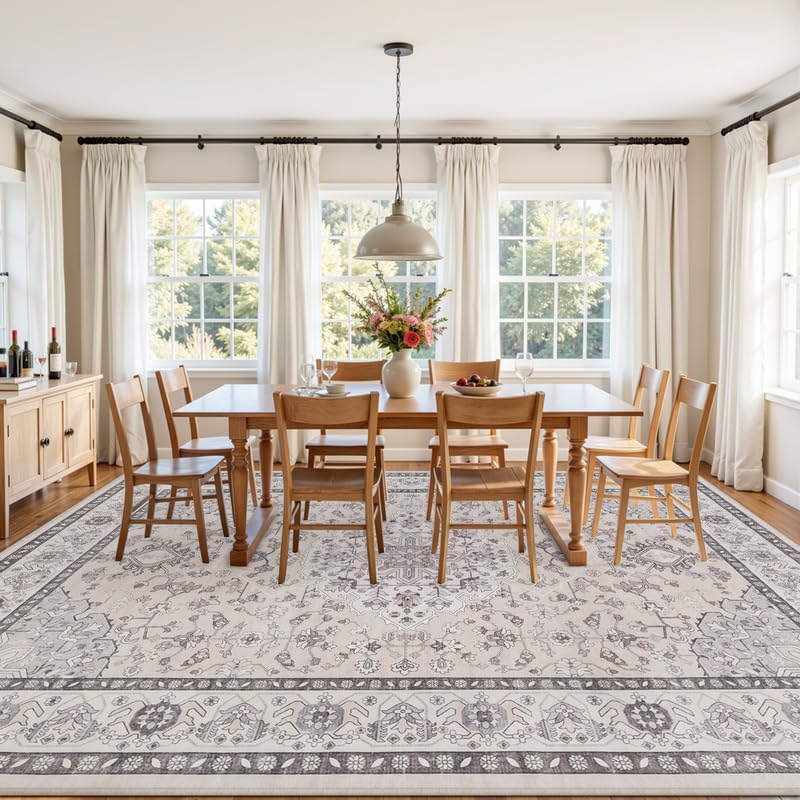 10x14 Area Rugs Living Room: Bedroom Washable Carpet Beige & Grey - Image 3