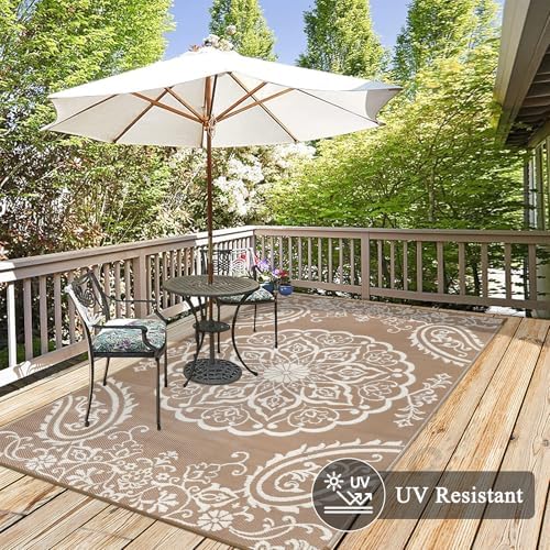 Pauwer Outdoor Rug 6x9, Waterproof Plastic Straw Camping Rug, Boho Brown - Image 4