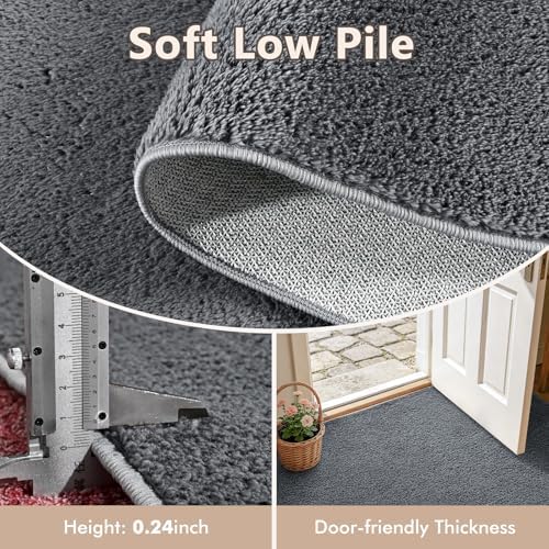 3x5 Dark Grey Solid Area Rug Washable Non-Slip Soft for Bedroom Kitchen - Image 5