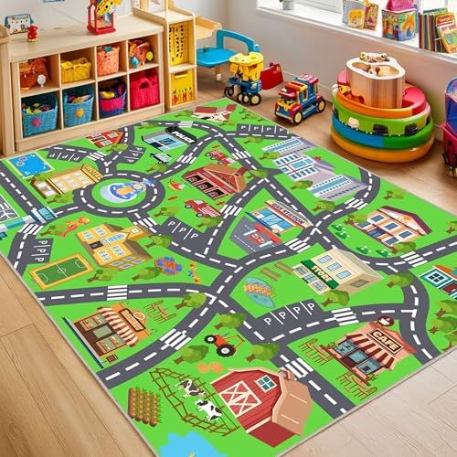 Kids Rug for Playroom, Non-Slip 5x7 ft Car Rugs Play Mat Kids Room by OHDS