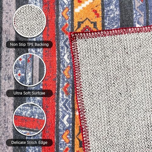 RUGSURE Washable Area Rugs 9' x 12' - 1/6 Thick - Moroccan-Inspired -Stain & Water Resistant Non-Slip - Resistant Rug for Living Room, Bedroom, Nursery, Pet & Child Friendly (Blue and Red) - Image 7