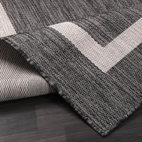 Luul Home Bordered Outdoor Rug 5x7 Washable Outside Carpet for Indoor Patio Porch Waterproof Easy Cleaning Non Shedding Area Rugs Gray 5 x 7 - Image 4