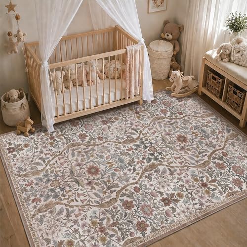 Floral Area Rug 6x9 Botanical Washable Carpet for Living Room - Image 2