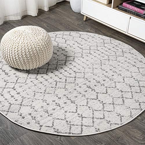 JONATHAN Y Boho Vintage Diamond Cream/Gray Round Area Rug 6 ft, Moroccan Hype for Living Room, Bedroom, Kitchen, Office, Easy-Cleaning, High Traffic, Pet-Friendly, Non-Shedding (MOH101B-6R) by JONATHANY