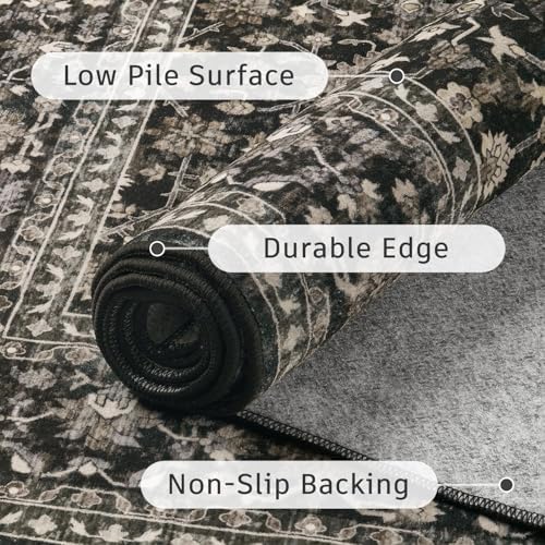 DCX Black 9x12 Rug, Kid & Pet Friendly with Rubber Back Non Slip, Machine Washable Stain Resistant Vintage Traditional Distressed Carpet, Rug for Living Room, Bedroom, Home Decor - Image 6