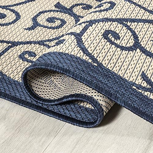 JONATHAN Y Vintage Filigree Indoor Outdoor Area Rug 3X5 Navy/Beige, Madrid Textured Weave for Backyard, Patio, Porch, Easy-Cleaning, High Traffic, Pet-Friendly, Non-Shedding (SMB107G-3) - Image 5
