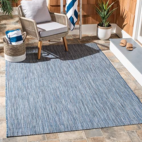 SAFAVIEH Outdoor Square Rug 6'7" - Courtyard Collection - Coastal Design, Navy & Grey, Durable & Easy Cleaning, Ideal for Patio, Entryway, Mudroom, Backyard (CY8022-36821) by Unknown