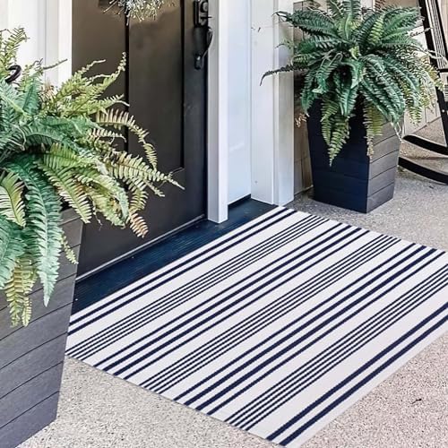 Blue and White Striped Outdoor Rug 24"x35"Washable Door Mat Outdoor - Image 7