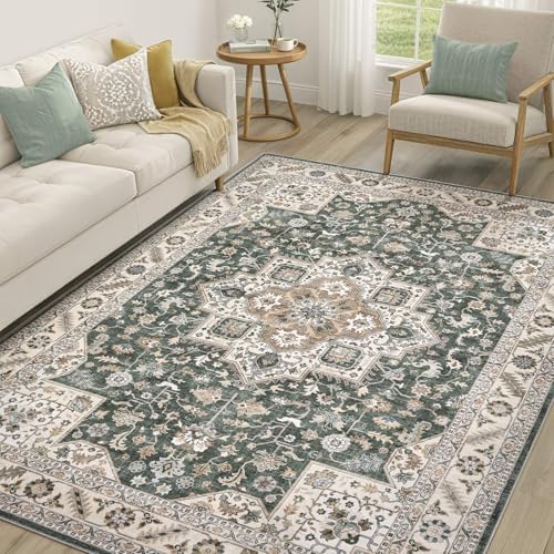cotiled 5x7 Area Rug for Living Room, Washable, Traditional, Vintage Green by COTILED