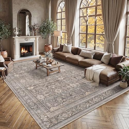 Schweek 9x12 Washable Area Rug Neutral Large Rugs for Living Room Taupe - Image 3