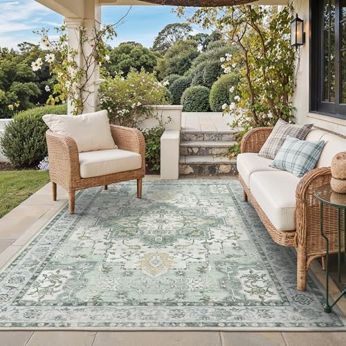 GENIMO Indoor Outdoor Rug, Washable for Patio and Deck, Mint Green, 5x8 by GENIMO